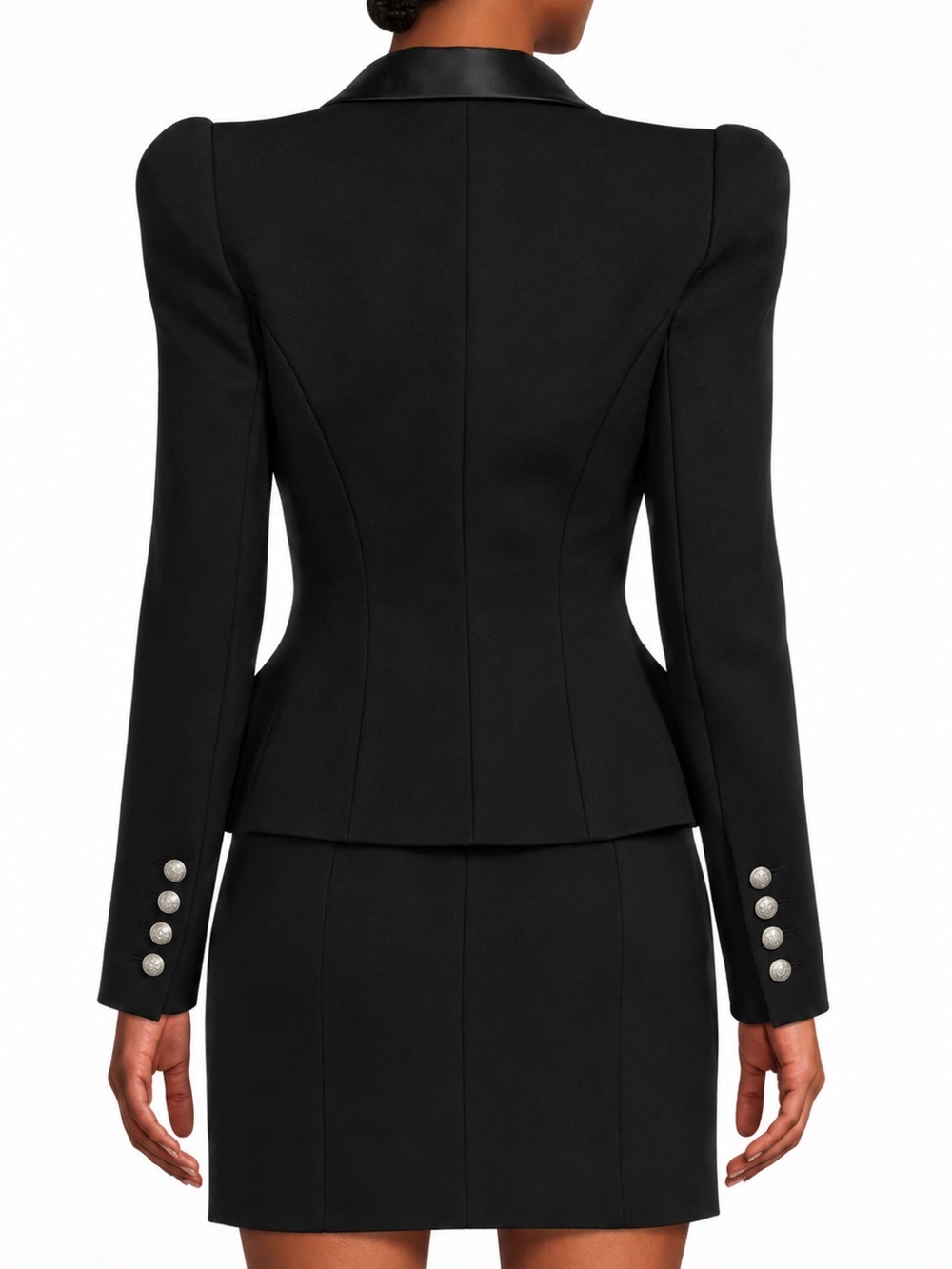 BALMAIN Paris Black Wool Tuxedo Blazer Size 40 Power Shoulder Made France - Picture 2 of 11
